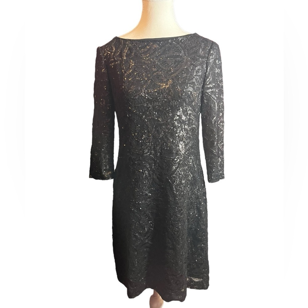 Vintage 90s Lauren Ralph Lauren Black Sequin Scroll Shift Dress 2
